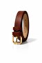 Women's Black Faux Leather Thin Belt with Gold Buckle - 2
