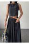 Women's Modal Fabric Crop Blouse - High Waist Long Skirt Two-Piece Set - 5