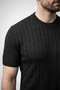 Men's Summer Knitwear Woven T-Shirt Short Sleeve Crew Neck Knitted Pattern T-Shirt - Black - 3