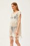 Women's Beige Openwork Bohemian Knitted Tassel Sleeveless Blouse Beach Dress - 2