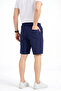 Men's Linen Fabric Shorts with Pockets, Relaxed Fit, Elastic Waist - Navy Blue - 4