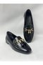 Ll2715 skin material gold buckle and tassel buckle detailed black flat shoe