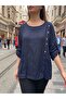Women's Italian Navy Blue Oversized Loose 100% Linen Blouse with Button Detail
