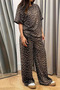 New Season Women's Short Sleeve Crew Neck Two Thread Leopard Pattern Blouse and Trousers Two Piece Set - 2