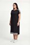 Women's Plus Size Dot Stone Printed Striped Sho Fabric Wide Fit Black Dress - 3