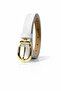 Women's White Thin Faux Leather Belt with Gold Buckle - 2