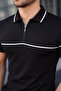 Men's Casual Striped Zippered Knitwear Black Polo Neck T-Shirt - 4