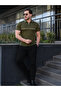 Men's Casual Striped Zippered Knitwear Khaki Polo Neck T-Shirt - 4