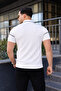 Men's Casual Striped Zippered Knitwear White Polo Neck T-Shirt - 6