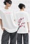 Unisex Sakura Flower Printed Special Design Oversize Comfortable Daily Use Combed Cotton T-Shirt