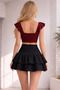 Women's Black Layered Ruffle Mini Skirt with High Waist Shorts - 2