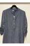 Women's Navy Blue Italian Line Pattern Court Collar Short Sleeve Oversize Blouse 40 - 44 Size - 2
