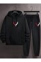 Men's Printed Oversize Tracksuit Set - Hooded Sweat Jogger Sweatpants - 2