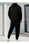 Printed Unisex Bottom Top Combination Black Tracksuit Set - Hooded Sweatshirt Sweatpants Jogger - 2