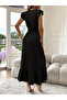 Women's Short Sleeve Double Breasted Collar Elastic Waist Muslim Dress - 2