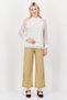 Women Band Collar Long Sleeve Polka Dot Blouse, White - 2