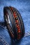 Men's Leather Bracelet Brown Agate Natural Stone Black Triple Leather Cord Magnetic Steel Bracelet