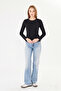 Women's Black Crew Neck Cotton Long Sleeve Basic Combed Cotton Tshirt Blouse - 5