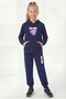 Love Print Detailed Hooded Girls' Tracksuit Set with Kangaroo Pockets