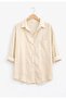 3-Piece Black, Beige, Brown Women's Oversize Linen Textured 100% Cotton Single Pocket Comfortable Shirt - 3