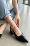 Duara Black Patent Leather (4 cm Heel Length) Pointed Toe Heeled Ballerina Shoes - 6