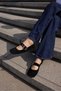 Tusino Women's Black Real Suede Leather Buckle Flats - 6