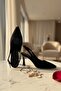 Adses Black Suede Pointed Toe Heeled Shoes with Side Windows (9 cm Heel Length) - 5