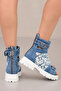 Women's Denim Sandals with Lace Detail Design - 2