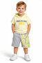 Boy's Emoji Written Smile Patterned Hooded Yellow Color Shorts Set