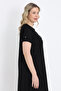 Black Plus Size Buttoned Viscose Lycra Dress with Pockets - 4