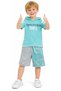 Boy's Emoji Written Smile Patterned Hooded Light Blue Color Shorts Set - 2