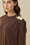 Removable Brooch Detail Belted Doha Dress 1654 Brown - 3