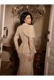 Women's Imported Scuba&Lace Fabric Drapey Stone Detailed Belted Lined Special Design Maxi Dress - 6