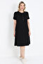 Black Plus Size Buttoned Viscose Lycra Dress with Pockets - 2