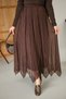 Women's Side Lace Detail Glittery Chiffon Maxi Skirt Brown - 5