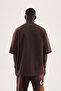 Men's Printed and Washed Oversize T-Shirt Dark Brown - 7