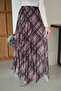 Women's Plaid Pattern Stitching Detailed Side Lace-Up Chiffon Maxi Skirt Brown - 7