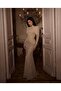 Women's Imported Scuba&Lace Fabric Drapey Stone Detailed Belted Lined Special Design Maxi Dress - 4