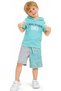 Boy's Emoji Written Smile Patterned Hooded Light Blue Color Shorts Set - 3