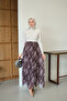 Women's Plaid Pattern Stitching Detailed Side Lace-Up Chiffon Maxi Skirt Brown - 2