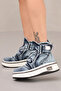 Women's Denim Summer Boots with Stone and Metal Accessories for Daily Use