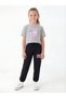 Round Neck T-Shirt Long Sweatpants Print Detailed Girls' Top and Bottom Set