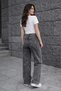 Smoked Snow Washed Palazzo Jean High Waist Wide Leg Women's Trousers - 2