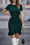 Women's Short Sleeve Crew Neck Front Flounce Summer Crepe Dress - 4