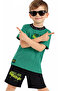 Boy's Paradise Text Patterned T-Shirt and Shorts Green Color Set - 5