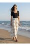 Apsen Women's White Geometric Patterned High Waist Elastic Flowy A-Line Maxi Skirt 2204-90 - 3