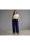 Women's Large Size Crepe Fabric Elastic Waist Pocketed Lycra Wide Leg Pants