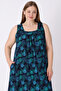 Navy Blue Women's Plus Size Patterned Cotton Dress with Straps and Pockets - 4