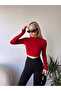 Women's Burgundy Backless Tie Detailed High Neck Long Sleeve Cropped Blouse - 4