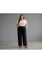 Women's Large Size Crepe Fabric Elastic Waist Pocketed Lycra Wide Leg Pants